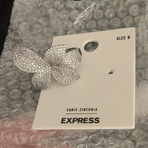 Express SIZE 6 Sparkling Silver cubic Zirconia  Butterfly Ring BRAND NEW